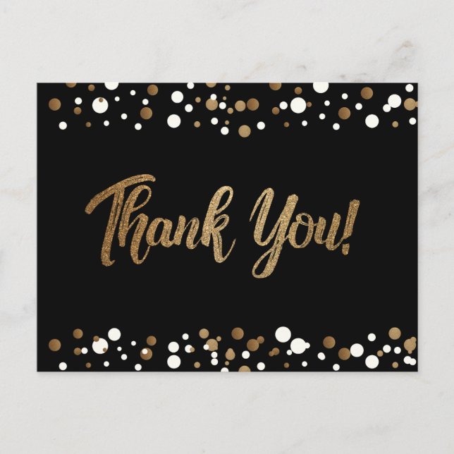 Gold White confetti on black Thank you Postcard (Front)