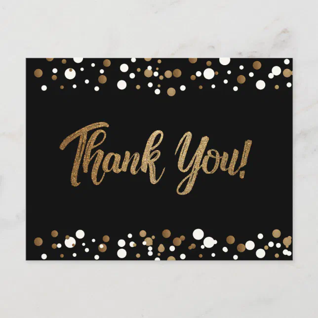 Gold White confetti on black Thank you Postcard | Zazzle