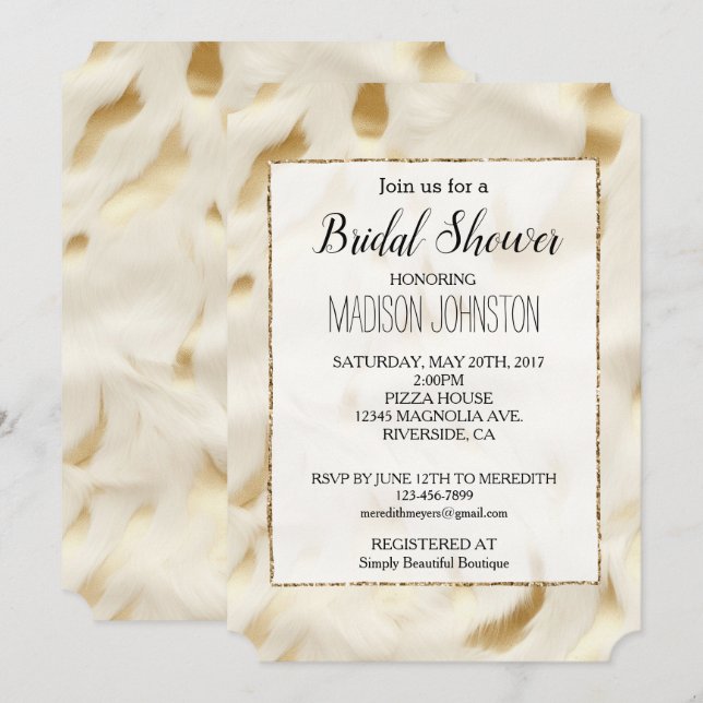 Gold White Cowgirl Western Cowhide Invitation (Front/Back)