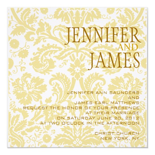 Gold White Cream Damask Summer Wedding Invitation Zazzle