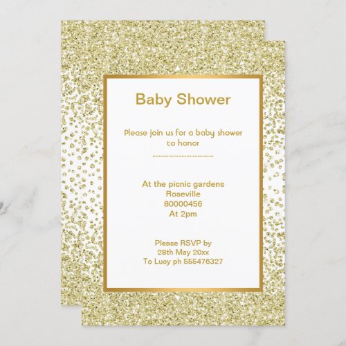 Gold White Crystal Elegant Baby Shower Invitation