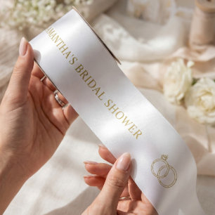 Gold White Custom Bridal Shower Satin Ribbon