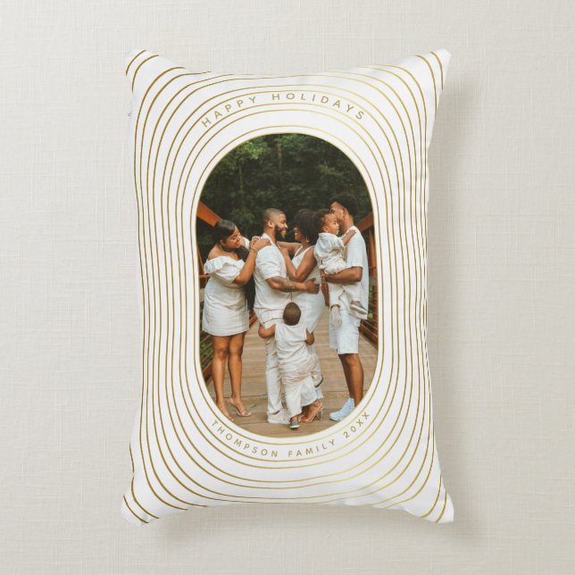 Gold White Custom Photo Family Christmas Accent Pillow (Front(Vertical))