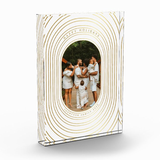 Gold White Custom Photo Family Christmas Block (Left)