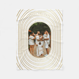 Gold White Custom Photo Family Christmas Fleece Blanket
