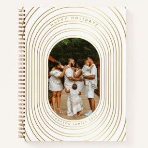Gold White Custom Photo Family Christmas  Notebook