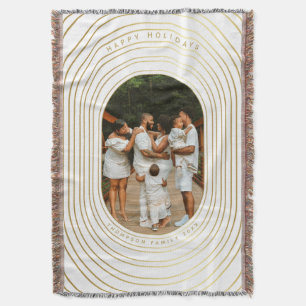 Gold White Custom Photo Family Christmas Throw Blanket