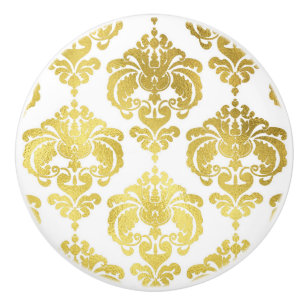 Gold & White Damask Elegant Bedroom Dresser Ceramic Knob