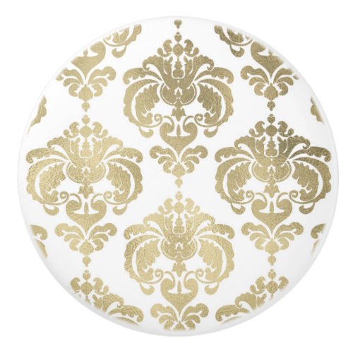 Gold  White Damask Elegant Bedroom Dresser Ceramic Knob