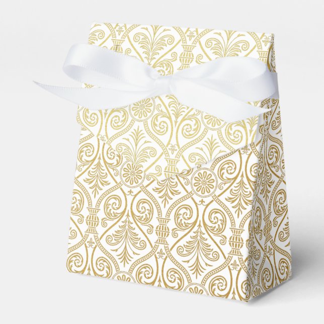 Gold & White Damask Pattern Favor Box (Front Side)