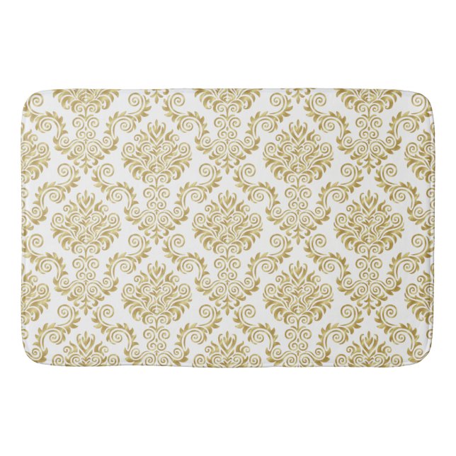 Gold & White Damask Pattern{pick your color} Bath Mat (Front)