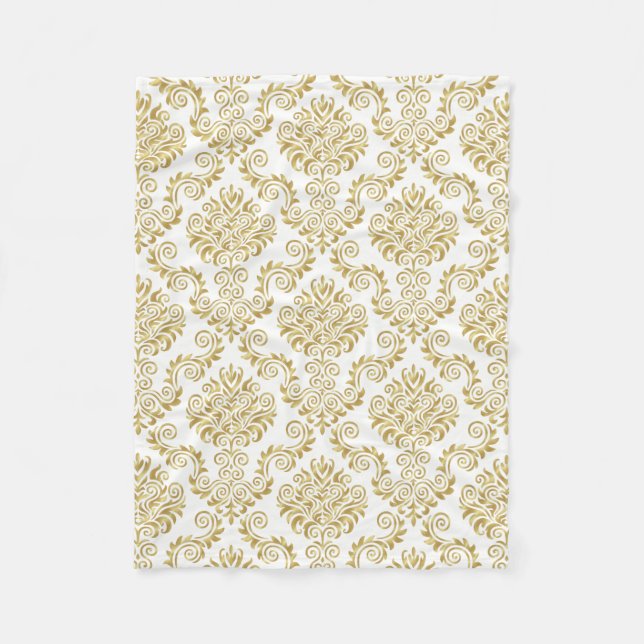 Gold & White Damask Pattern{pick your color} Fleece Blanket (Front)