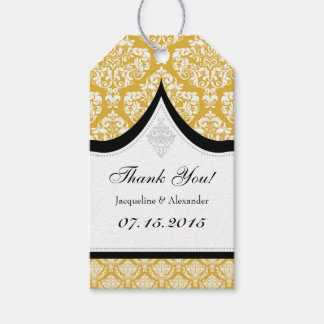 Gold White Damask Wedding Thank You Tags