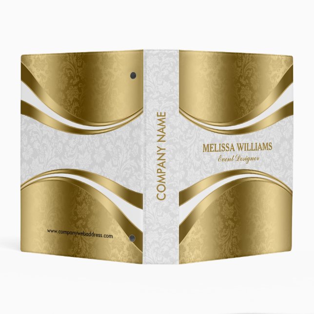 Gold & White Damasks Modern Geometric Design Mini Binder (Background)