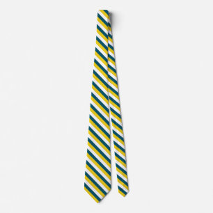 Gold White Dark Teal diagonal stripes pattern Neck Tie