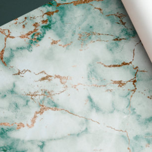 Gold White Deep Green Marble Stone Brushes Wrapping Paper