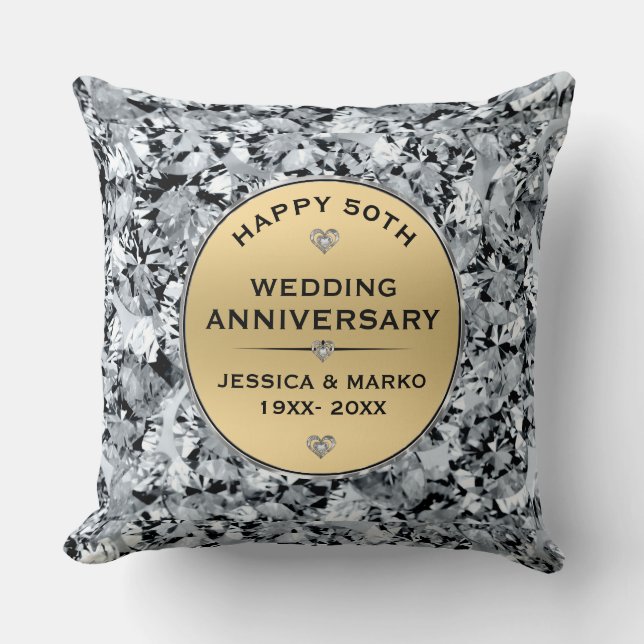 Gold & white diamonds 50th wedding Anniversary Throw Pillow (Front)