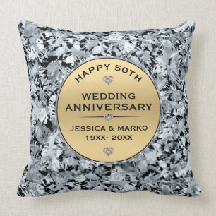 Gold & white diamonds 50th wedding Anniversary Throw Pillow