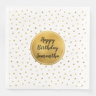 Gold White Dots Birthday Paper Dinner Napkins