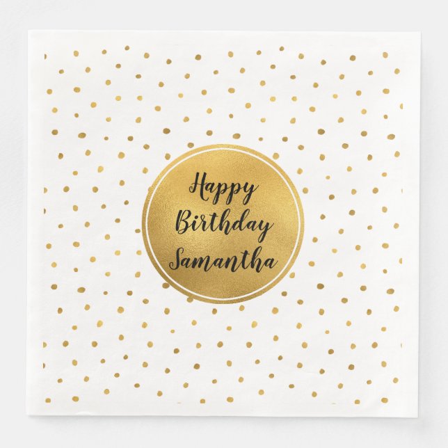 Gold White Dots Birthday Paper Dinner Napkins (Front)