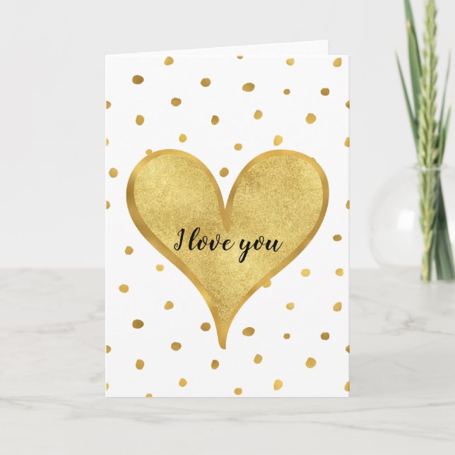 Gold White Dots Heart Love Card (Front)
