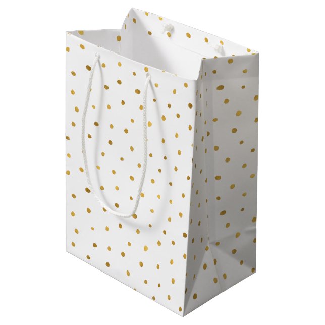 Gold White Dots Medium Gift Bag (Front Angled)