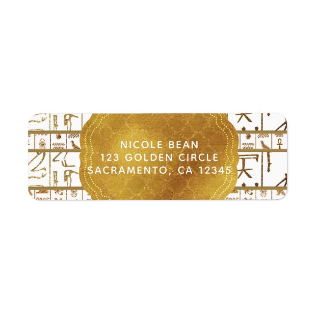 Gold White Egyptian Egypt Glam Modern Chic Wedding Label (Front)