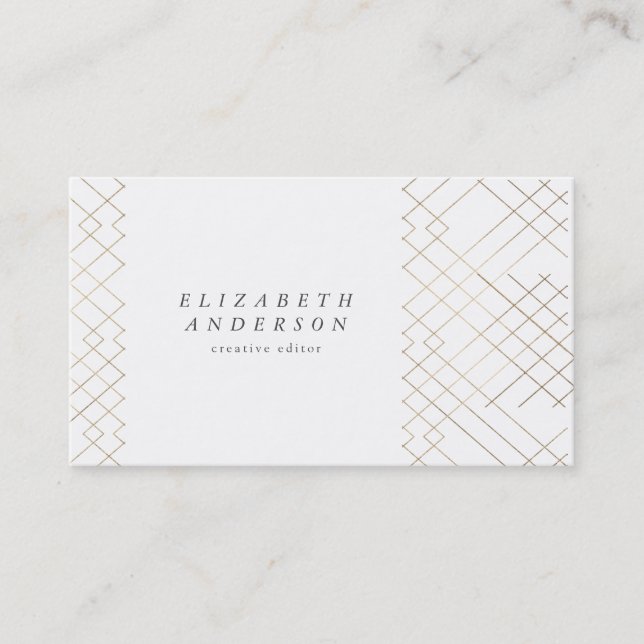 Gold White Elegance Diamond Geo Deco Business Card (Front)