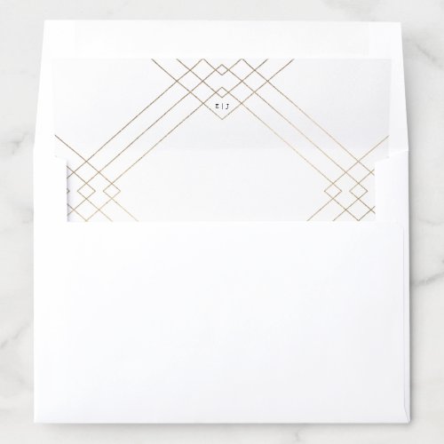 Gold White Elegance Diamond Geo Deco Wedding Envelope Liner