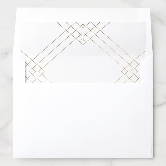 Gold White Elegance Diamond Geo Deco Wedding Envelope Liner (In Envelope)
