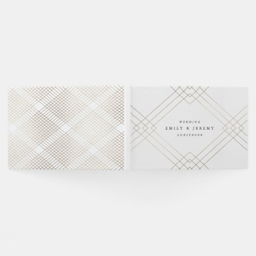 Gold White Elegance Diamond Geo Deco Wedding Guest Book