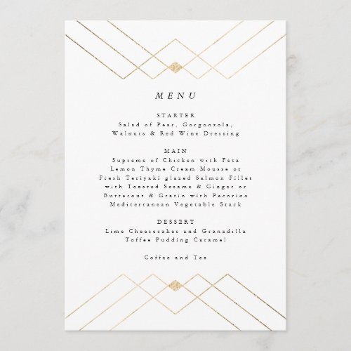 Gold White Elegance Diamond Geo Deco Wedding Menu