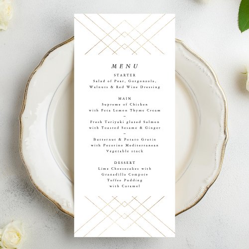 Gold White Elegance Diamond Geo Deco Wedding Menu