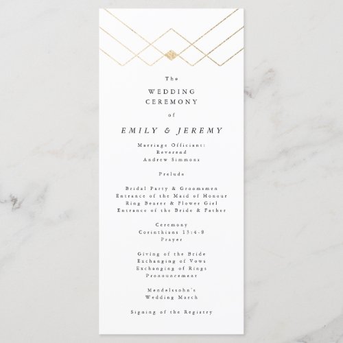 Gold White Elegance Diamond Geo Deco Wedding Program