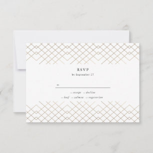 Gold White Elegance Diamond Geo Deco Wedding RSVP Card