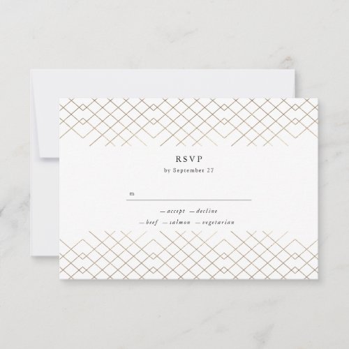 Gold White Elegance Diamond Geo Deco Wedding RSVP Card