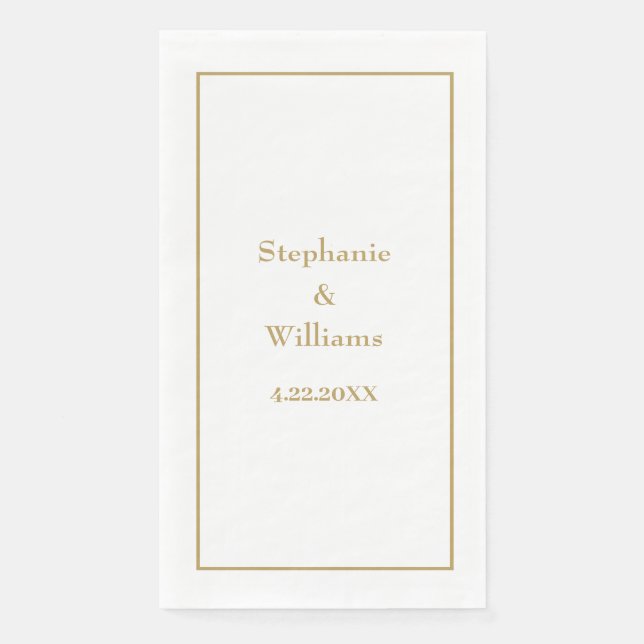 Gold White Elegant Classic Name Wedding Minimal Paper Guest Towels (Front)