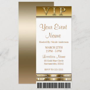 Gold & White Elegant Dinner Party VIP Ticket Invitation