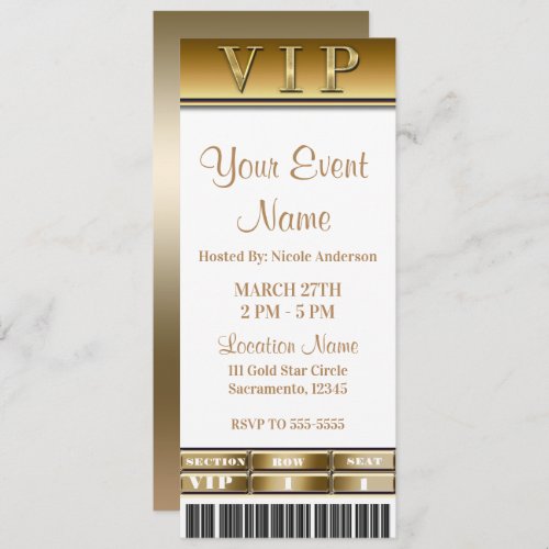 Gold  White Elegant Dinner Party VIP Ticket Invitation