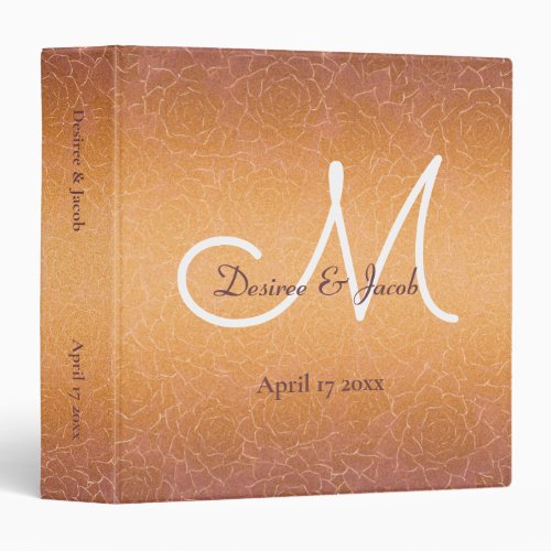 Gold White Elegant Floral Wedding Monogram 3 Ring Binder