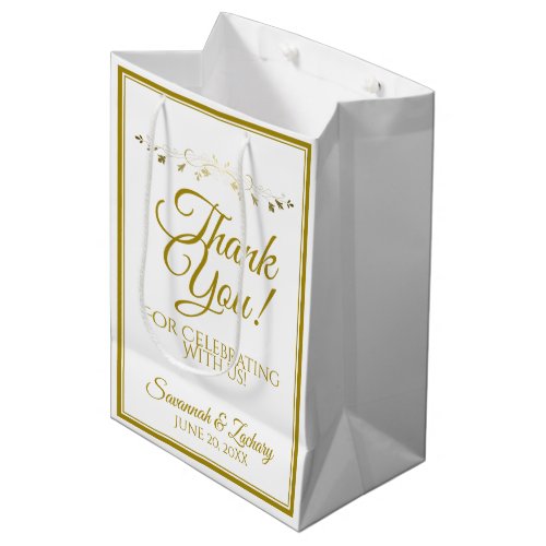 Gold  White Elegant Flourish Wedding Thank You Medium Gift Bag
