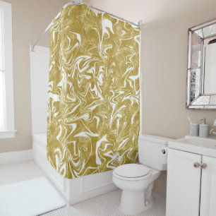 Gold & White Elegant Glam Marble Swirl Shower Curtain