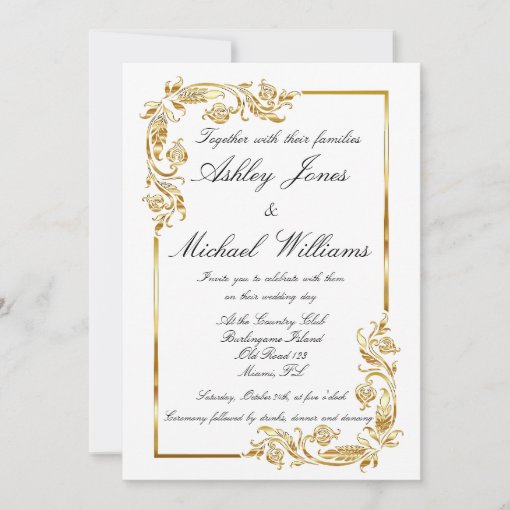 Gold White Elegant Glamorous Cordial Wedding Invitation | Zazzle