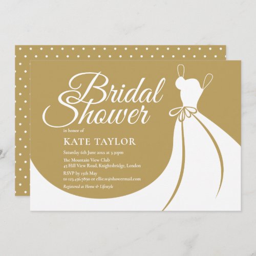 Gold White Elegant Gown Bridal Shower Invitation