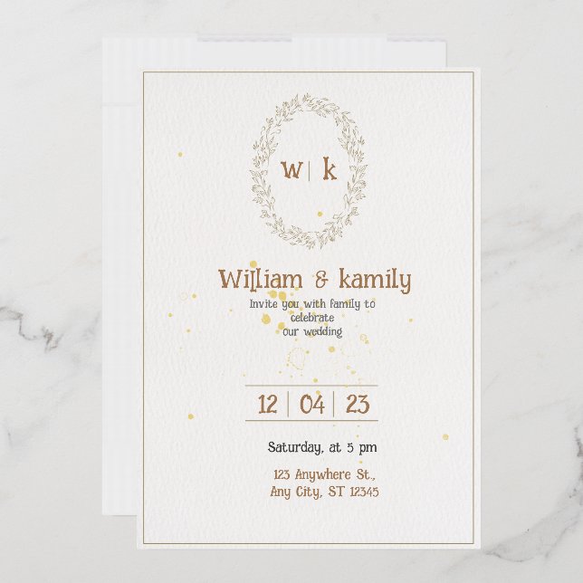 Gold & White Elegant Minimalist Aesthetic Wedding  Foil Invitation (Envelope)