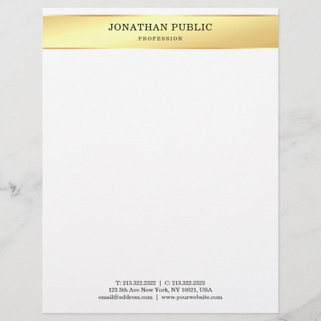 Gold White Elegant Minimalist Design Professional Letterhead (Front)