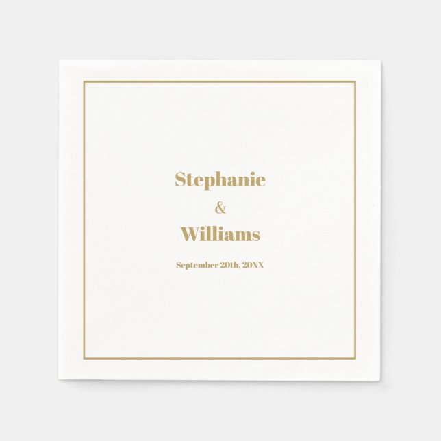 Gold White Elegant Modern Simple Minimal Wedding Napkins (Front)