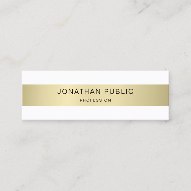 Gold White Elegant Modern Simple Template Chic Mini Business Card (Front)