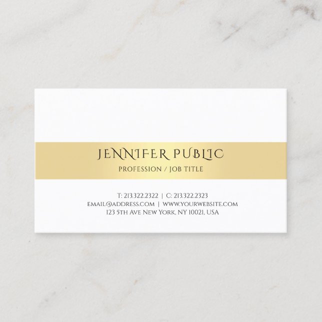 Gold White Elegant Modern Simple Template Trendy Business Card (Front)