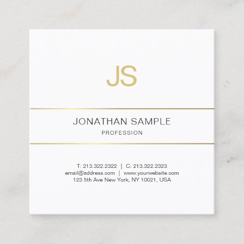 Gold White Elegant Monogram Design Professional Square Business Card